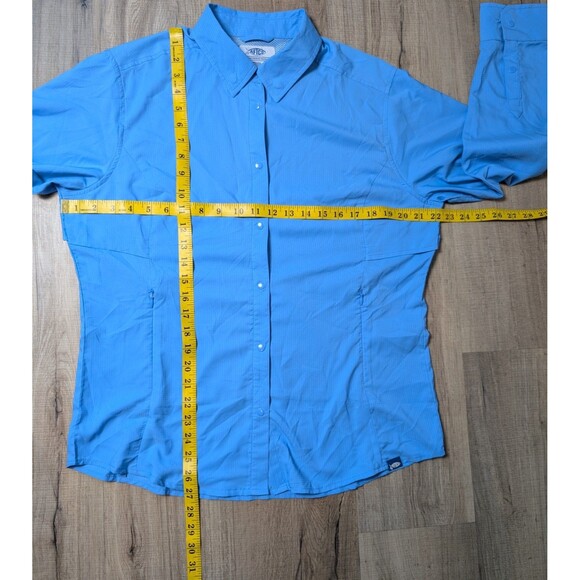 AFTCO Size L Wrangle Fishing Shirt Vented Lightweight Blue Snap Down UPF 50+ - Picture 11 of 12